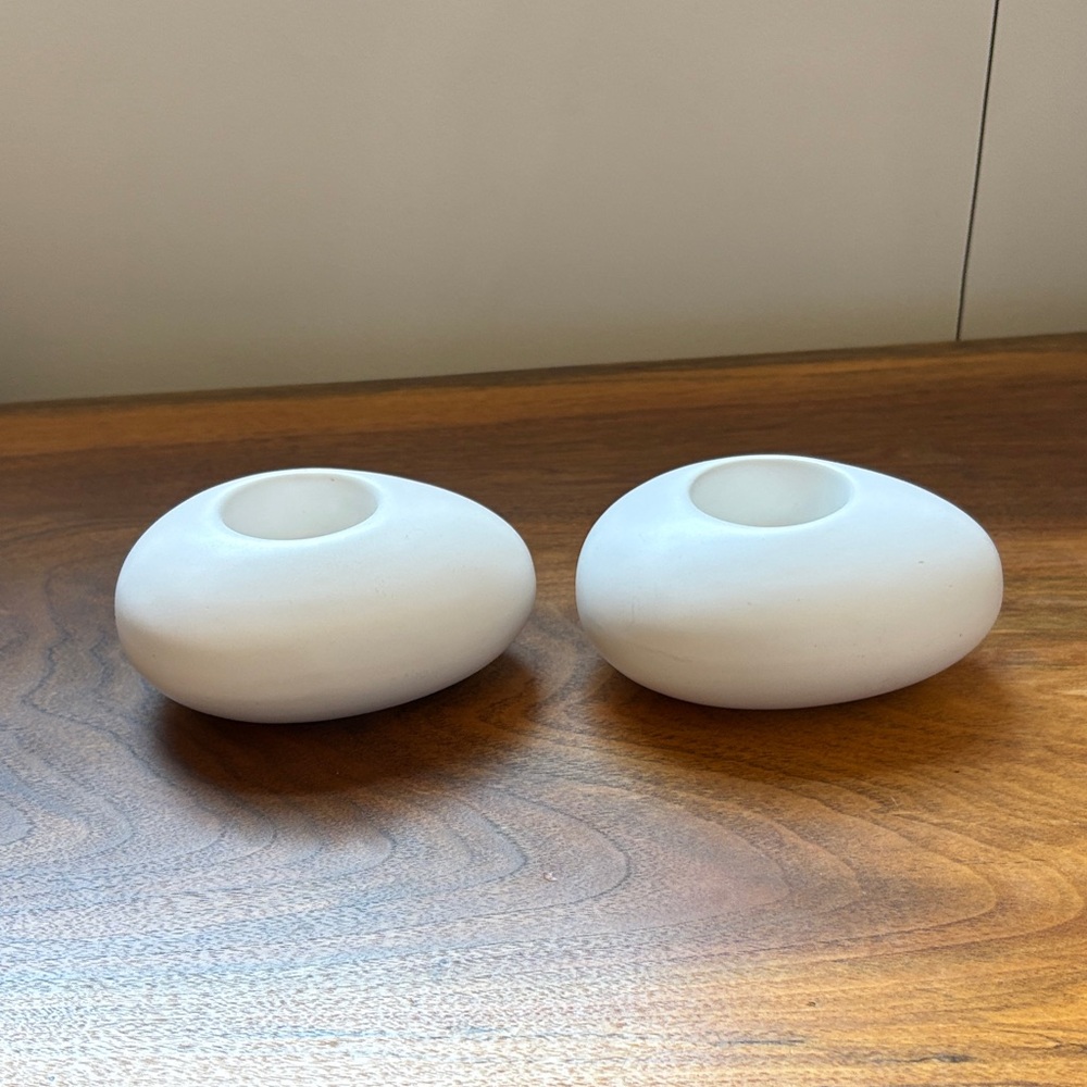 White Ceramic Tealight Holders — Set of 2